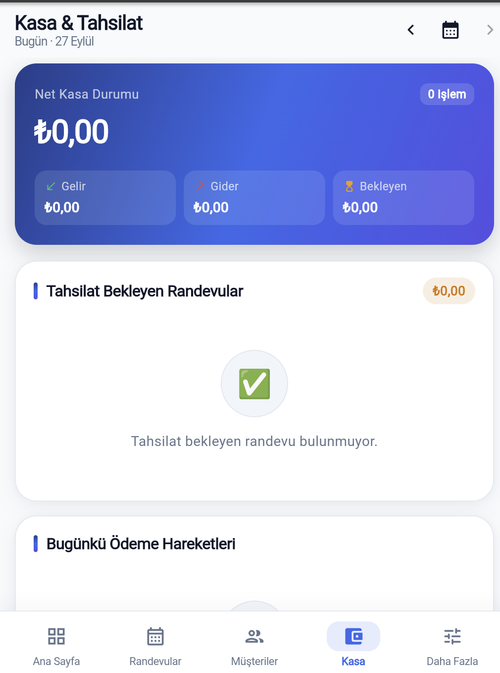 BerberApp mobil kasa ve tahsilat ekranı
