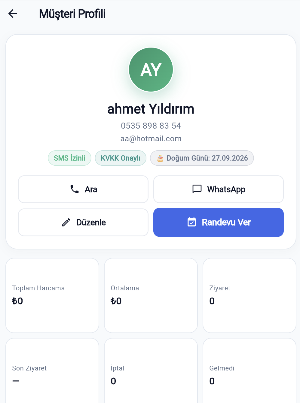 BerberApp mobil müşteri profili ekranı